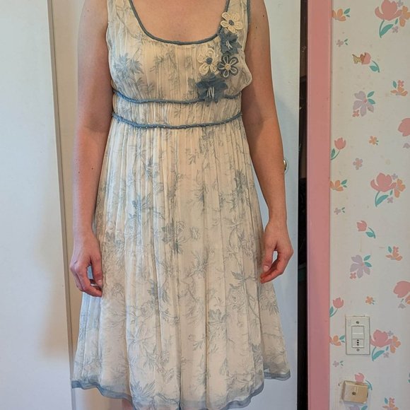 NWT Max Studio Vintage Silk Dress Blue and White Flowers Size 10 - Picture 4 of 10